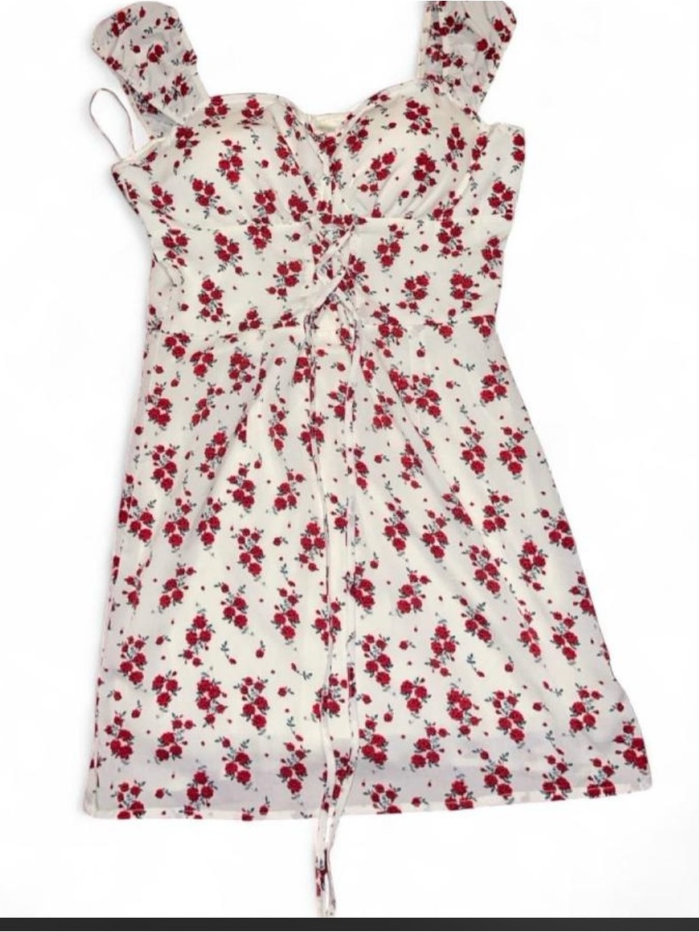 Nasty Gal Cream Sundress with Red Floral Print